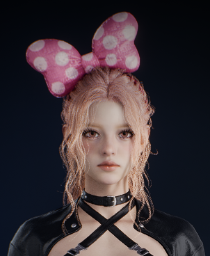Character wearing a pink polka-dot Head Bow