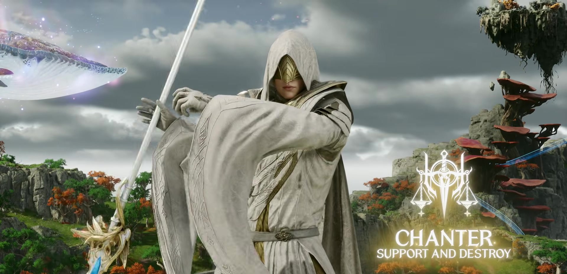 Chanter title card from NC's class video, with a hooded staff wielder